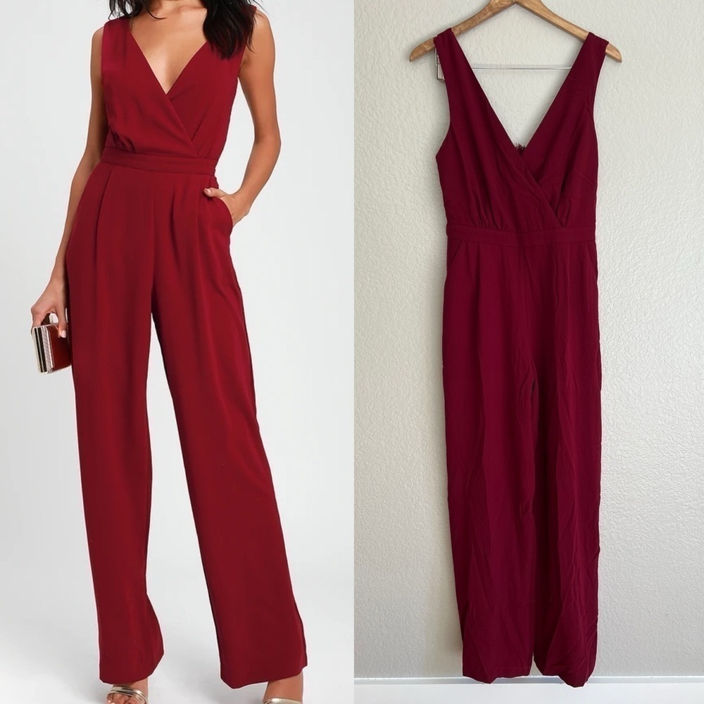 NWOT Kiska Burgundy Lace Wide-Leg Jumpsuit